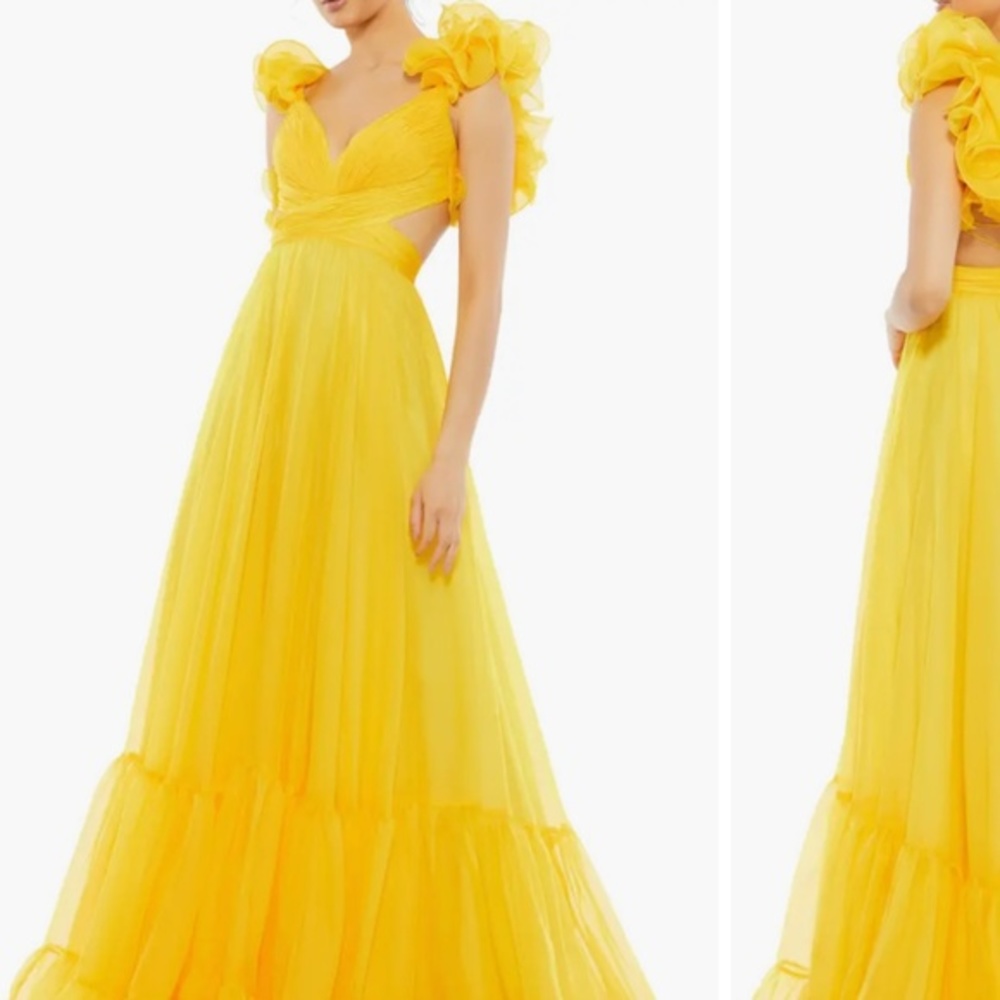 Mac Duggal Yellow Ruffled Tulle Gown